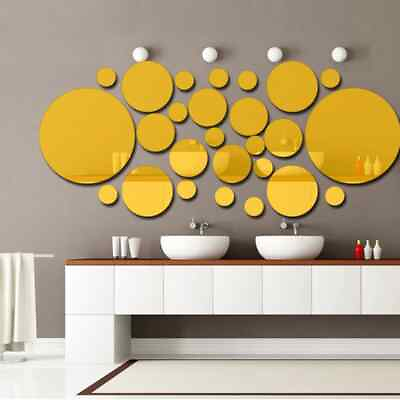 #ad 32pcs Geometric Circle 3D Mirror Wall Stickers DIY Home TV Background Room Decor $14.30