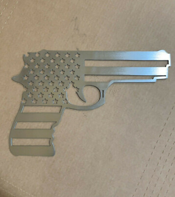 #ad American Flag Handgun America Gun Pistol Metal Sign Vintage Home Wall Decor Gift $40.00