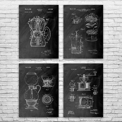 #ad Coffee Patent Posters Set of 4 Kitchen Decor Coffee Shop Art Barista Gift $42.95