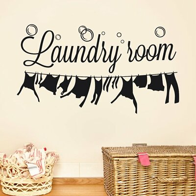 #ad LAUNDRY ROOM HANGING CLOTHES Home Wall Art Decal Quote Words Decor Sticker $12.35