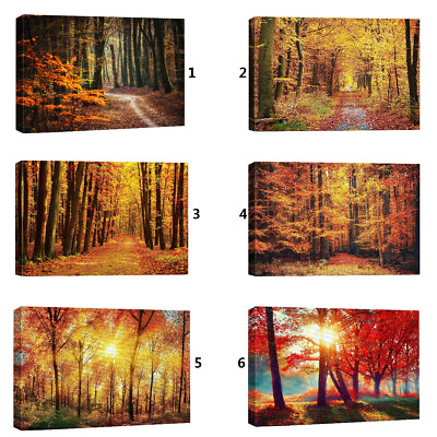 #ad Autumn Forest Nature Landscape Canvas Wall Art Framed Art Print $32.99