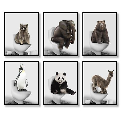 #ad Bathroom Wall Art Animal Prints Toilet Decor Set of 6 Canvas Posters Funny Pi... $16.98