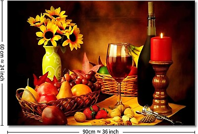 #ad Kitchen Canvas Wall Art Food Fruits Wine Frame Picture Print wall Art Home Decor $94.99