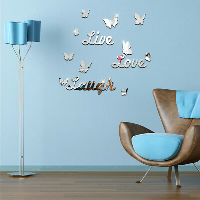 US 3D Removable Mirror Wall Sticker Love Laugh Butterfly Wall Decals Home Decors $7.82