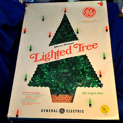 #ad 1970 VTG RETRO MERRY MIDGET GE Lighted 17quot; XMAS TINSEL WALL TREE DECORATION $125.00