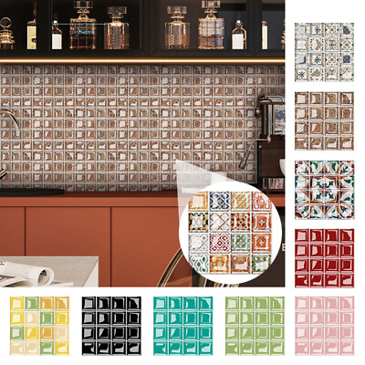 #ad 10pcs Kitchen Stick On Tile Stickers Bathroom Mosaic Self Adhesive Wall Tiles $7.55