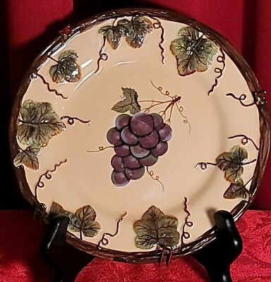 Pacific Rim Grape Decor Plate 8.5quot; Embossed Leaves amp; Grape Design Hanging Piece $11.99
