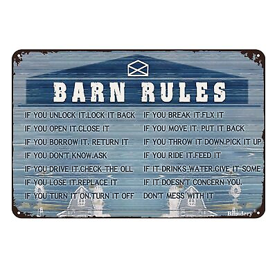 #ad Metal Tin Sign Farm Barn Rules Rustic Decor Retro Sign Home Kitchen Bar Cafe ... $16.05