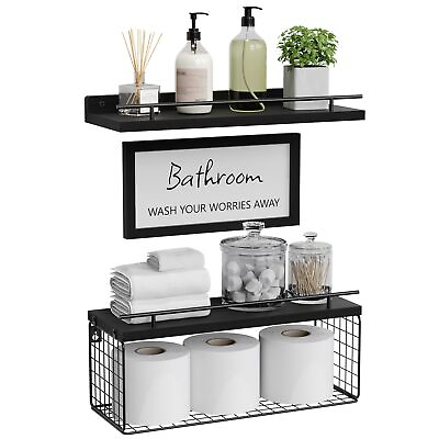 #ad Rustic Floating Shelves Set with Bathroom Wall Décor Sign Toilet Paper Storage $42.07