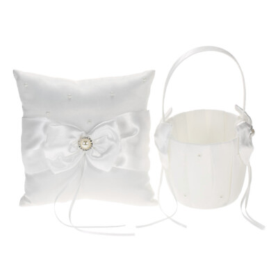 #ad Wedding Satin Decor Bearer Pillow Flower Girl Basket Set M6O7 $13.00
