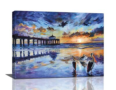 #ad Coastal Wall Art Beach Ocean Sea Birds Pictures Wall Decor Sunset Natural Seasca $21.72