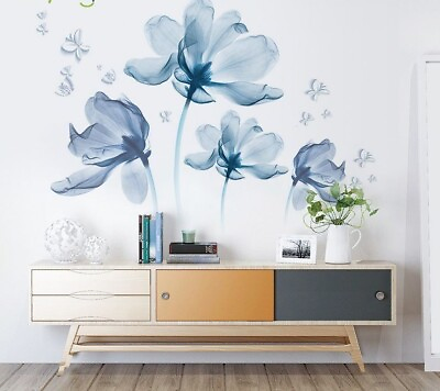 #ad Romantic Blue Flowers Home Decor HomeDecoration Living Room Wall Sticker Decor $21.26