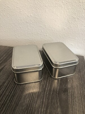#ad #ad Small Metal Tin Stash Box Sealed Ash Tray *2 Pack with Silver Lid* $5.49