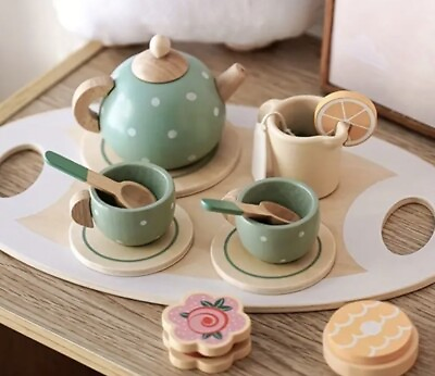 #ad Wooden Tea Party Set for Little Girls Kids Wooden Kitchen Sets Play Food $29.98