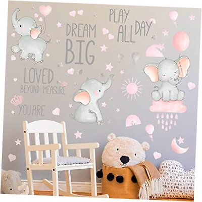 #ad Dream Big Little One Elephant Wall Stickers Baby Room Wall Decals Cute Style $19.70