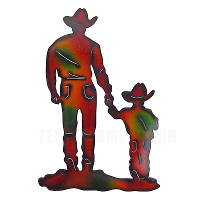 #ad Metal Cowboy With Son Silhouette Wall Decor Rustic Western Accent 17 x 11.25 in $34.95