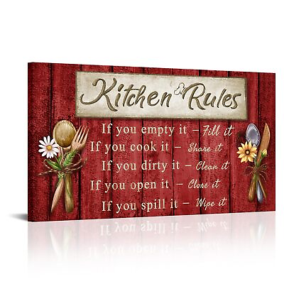 #ad Kitchen Canvas Wall Art Decor Kitchen Rules Picture Poster Rustic Folks Spoon... $97.10