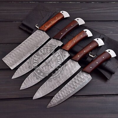#ad #ad Custom Hand Forged Damascus Steel Chef Kitchen Knife Set With Leather Sheath Bag $104.00