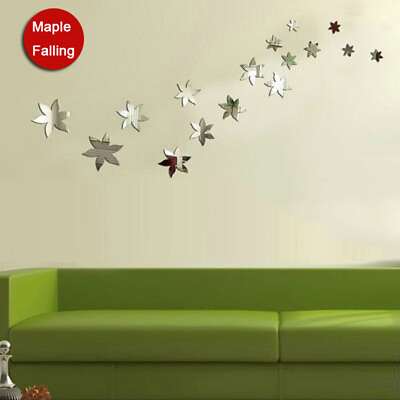 #ad 16PCS Maple Leaves Acrylic Mirror Stickers Living Room Wall Decals Home Stickers AU $19.17