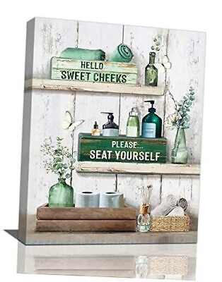 #ad Bathroom Floral Wall Art Rustic Country Teal Flower 16quot;x12quot; Bathroom Sign $25.44