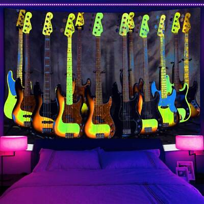 #ad #ad Vintage Guitar Music Band Large Wall Art Poster Blacklight Tapestry UV Reactive $18.98