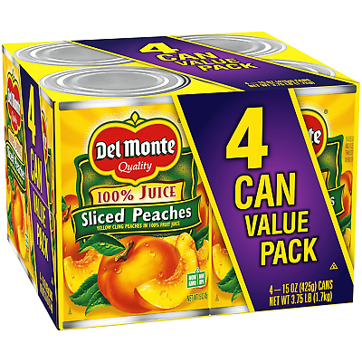 #ad Del Monte Yellow Cling Sliced Peaches in 100% Juice Canned Fruit 4 Pack 15 oz $11.84