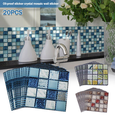 #ad 20Pcs DIY Ceramic Tile Stickers Waterproof Self adhesive Wall Stickers beojp $9.39