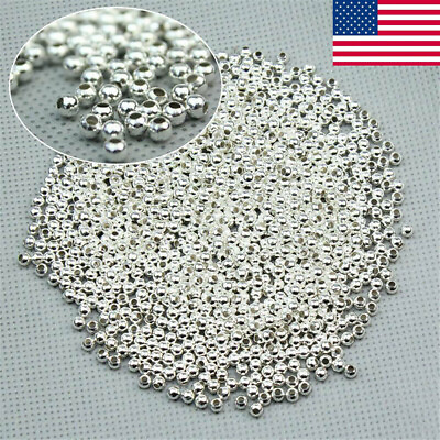 100X Genuine 925 Sterling Silver Round Ball Beads DIY Jewelry Making Findings US $5.78