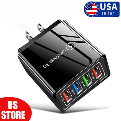 #ad #ad US 4 Port USB Wall Charger USB Fast Quick Charge QC 3.0 Power Adapter Plug $4.07