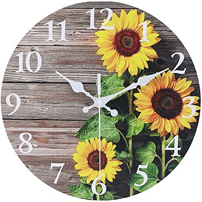 #ad Sunflower Kitchen Decor round Wall Clock 10 Inch Bathroom Decor Silent Non Ticki $25.49