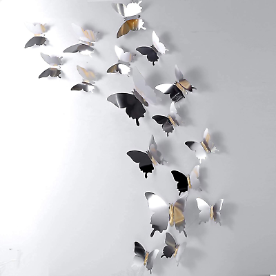 #ad 48 Pieces Butterfly Wall Decor DIY Mirror 3D Butterfly Stickers Removable Butter $12.12
