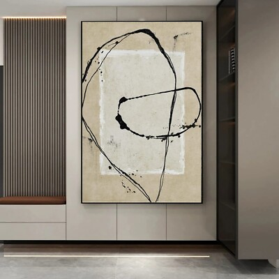 #ad Abstract Beige Wall Art Large HandPainted Textured Canvas Painting Modern $99.80