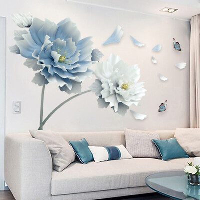 #ad ❀ Removable Flower Lotus Butterfly Wall Stickers 3D Wall Art Decals Home Decor $10.99