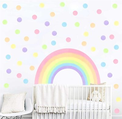 #ad Colorful Rainbow Wall Decals Large Rainbow Wall Stickers Circle Polka Dots Wall $15.29