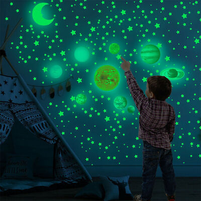 #ad 525Pcs Glow In The Dark Luminous Moon Planet Star Space Home Wall Stickers Decal $12.98