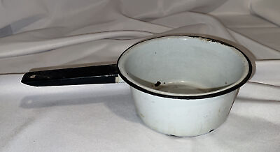 #ad Vintage Collectible White Enamel Metal Pan Planter Rustic Country Home Decor 7” $14.99