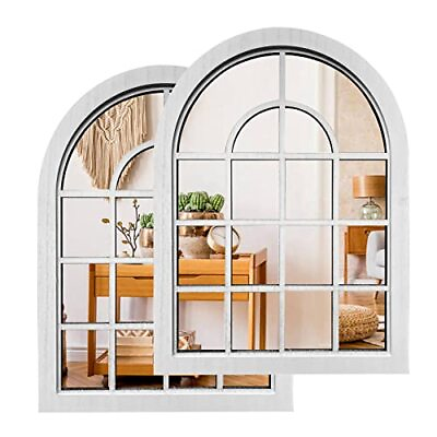 #ad 2PCS Arched Window Wall MirrorRustic Farmhouse Accent Mirror Arch White Set $49.03