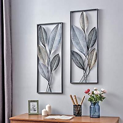 #ad Silver Metallic Leaves Wall Decor 2piece Set For Living Room Bedroom Home Office $128.30