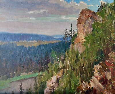 #ad Original Painting Vintage Home Decor Wall Art River Mountain Nature Artwork View $250.00