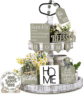 #ad 11 Pcs Table Shelf Rustic Home Sweet Home Farmhouse Tiered Tray Decor Wood Sign $26.91