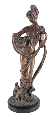 #ad #ad Antique Bronze Art Deco Sculpture Woman Basket Flowers amp; Dog 19#x27;’ Tall HUGE $95.20