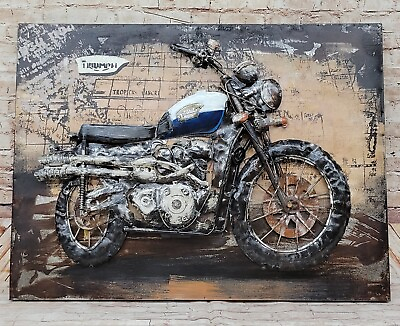 #ad Recycled Vintage Motorcycle Wall Art Painting 3D 24 by 32 Inches College Dorm $74.50