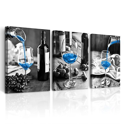 #ad Black And White Glasses Wine Painting Large Canvas Wall Art For Kitchen Wall ... $104.18