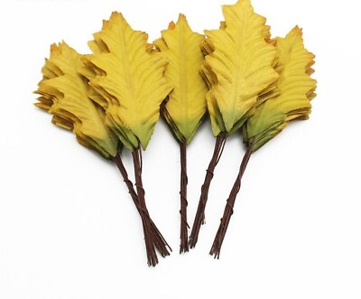 #ad Artificial Autumn Spring Leaf Bundles Green Yellow Decorations Leaves 1pack $9.89