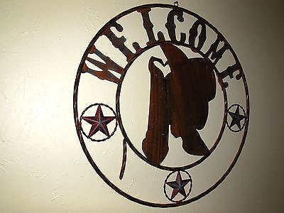 #ad #ad 24quot; WELCOME COWBOY COWGIRL HATS BOOTS STARS METAL WALL WESTERN HOME DECOR RUSTY $79.95