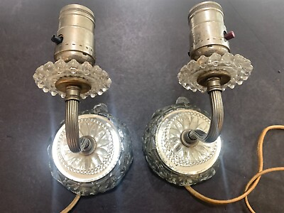 #ad Vintage Wall Sconce Crystal Cut Glass Mirrored Wall Light Pair $199.99