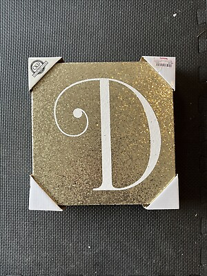 #ad BRAND NEW GOLD GLITTER CANVAS with INITIAL “D” 10”x10” Wooden $9.00