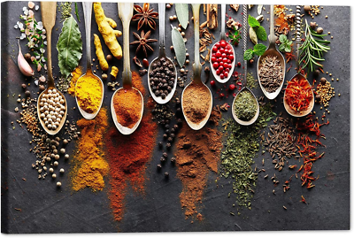 #ad #ad Kitchen Canvas Wall Art Colorful Cooking Spices Put on Each Spoon Canvas Painti $57.62