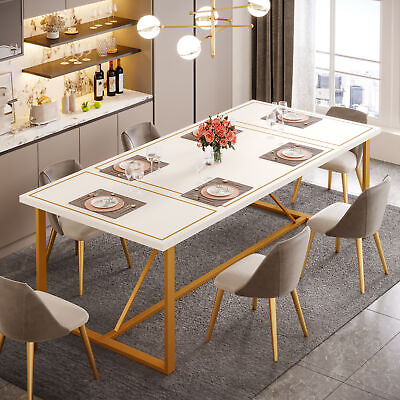 #ad 71quot; Modern Rectangle Dining Table for 6 to 8 Wood Metal Trestle Kitchen Table $147.19