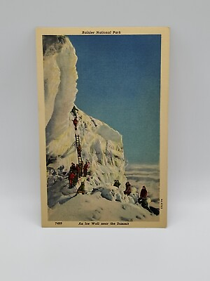 #ad Mt Rainier Ice Wall Near Summit Linen Post Card B4 $3.49